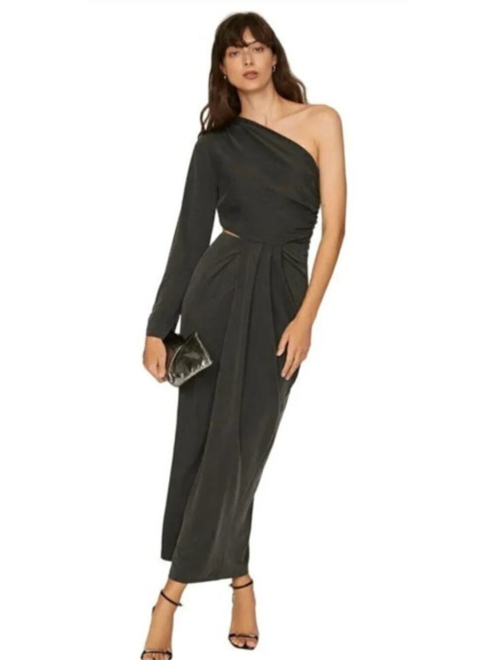 Something Navy One Shoulder Dress Maxi Long Sleeve Black L